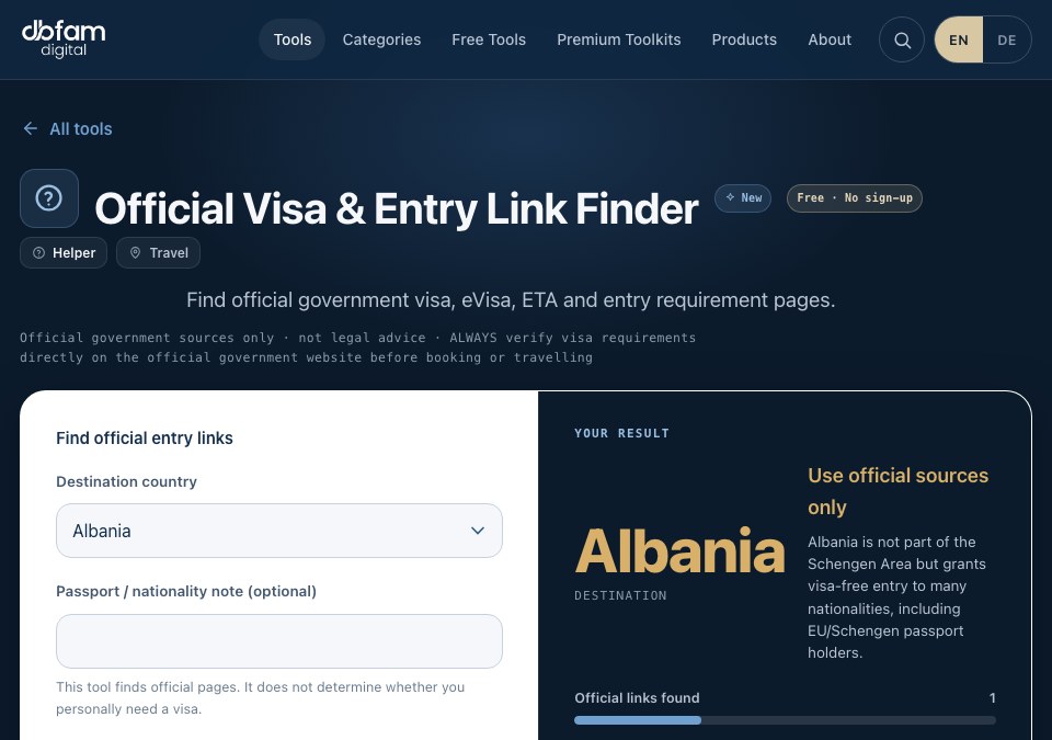 Official Visa Link Finder interface