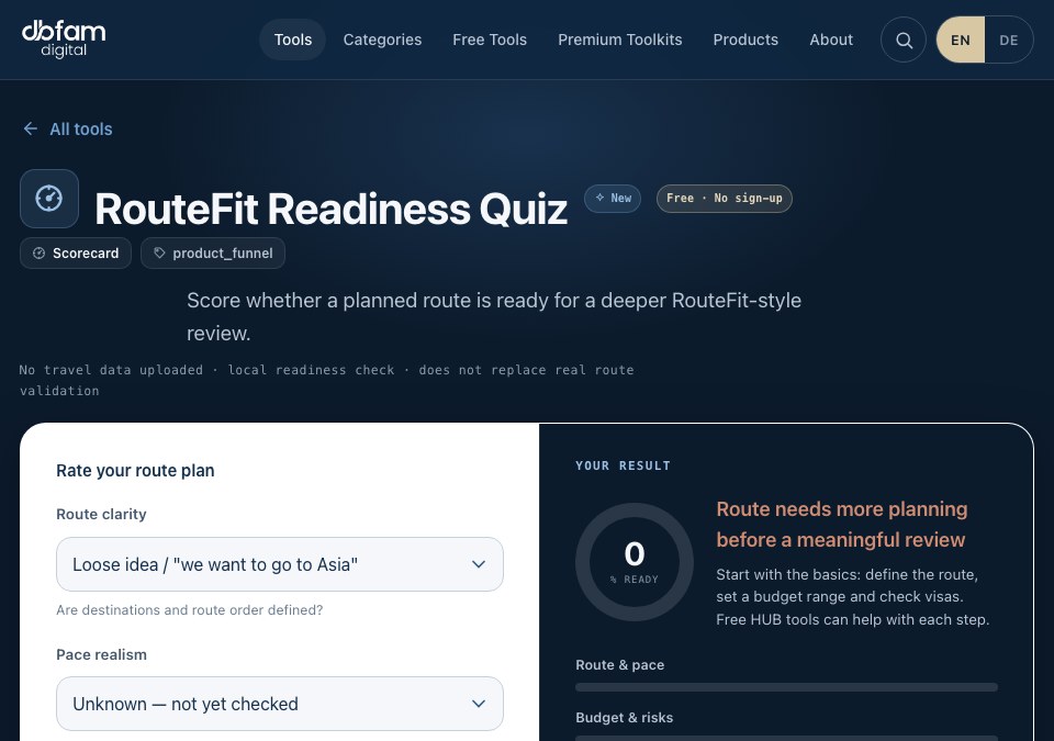 RouteFit Readiness Quiz interface